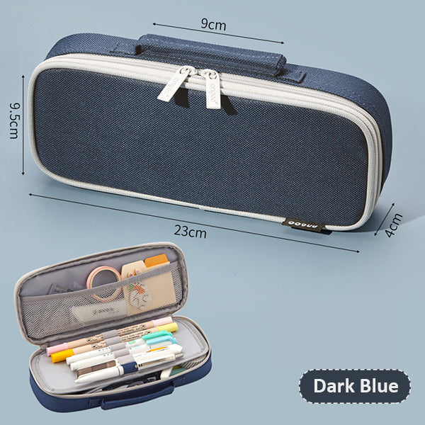 Extra-Long Canvas Zippered Pencil Case, Dark Blue