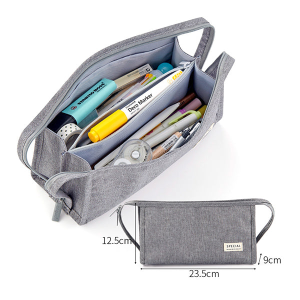 O-CHECK Canvas Multi Zipper Pencil Case Pouch