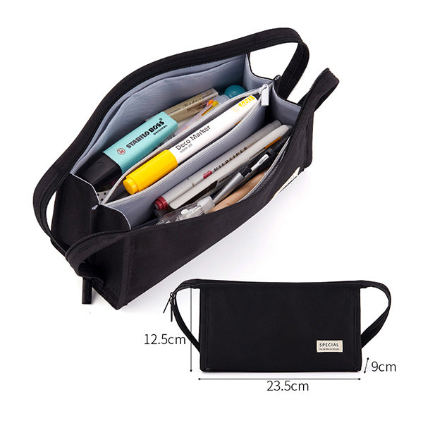 Extra-Wide Opening Multi-Compartments Pencil Case Pouch, Black