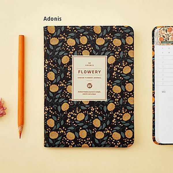 Floral Faux Leather Month Weekly Notebook Planner, 💮Adonis / A6 - Small