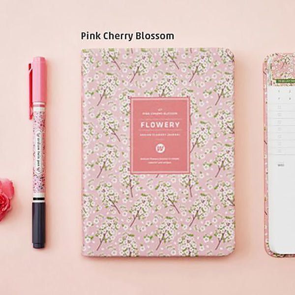 Floral Faux Leather Month Weekly Notebook Planner, 🌸Pink Cherry Blossom / A6 - Small