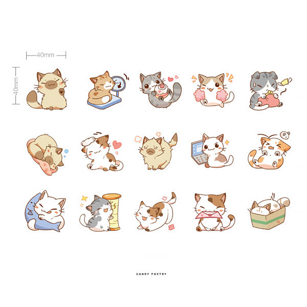 Kawaii Cartoon Cat Sticker, Kawaii Animal Cat Stickers