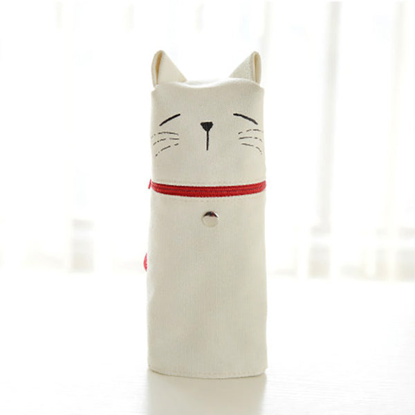 Kawaii Cat Emoticon Stand-Up Canvas Pencil Case, White Cat (Rest)