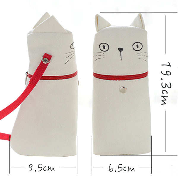Kawaii Cat Emoticon Stand-Up Canvas Pencil Case
