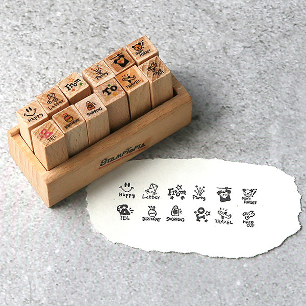 Kawaii Daily Planner Wooden Stamp Set, Memo