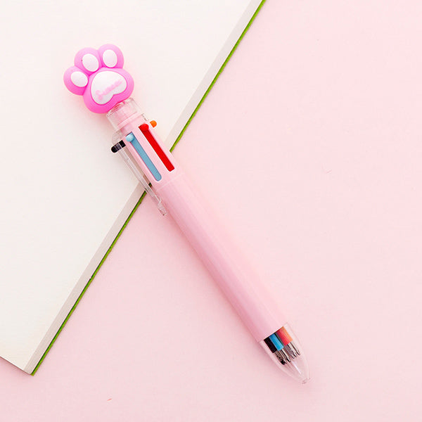 Kawaii Multicolor Ballpoint Pens 6-in-1, 🐾 Paw / Pink