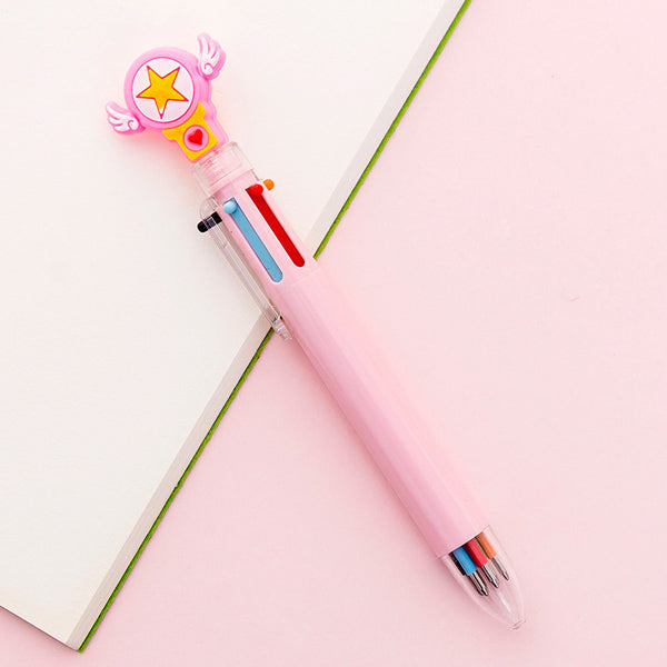Kawaii Multicolor Ballpoint Pens 6-in-1, ⭐️ Lucky Star / Pink