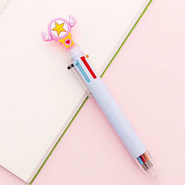 Kawaii Multicolor Ballpoint Pens 6-in-1, ⭐️ Lucky Star / Pale Blue