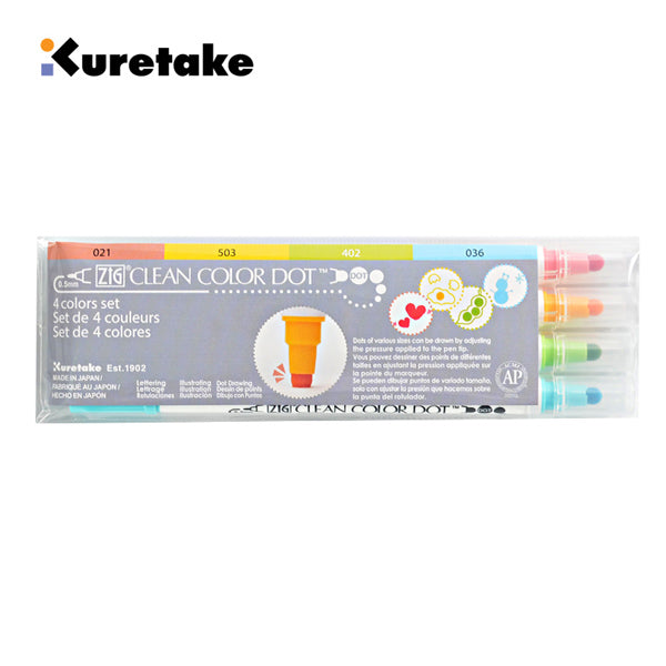 Kuretake Zig Clean Color Dot Double-Sided Marker 6 / 12 Colors Set, 4 Colors Set