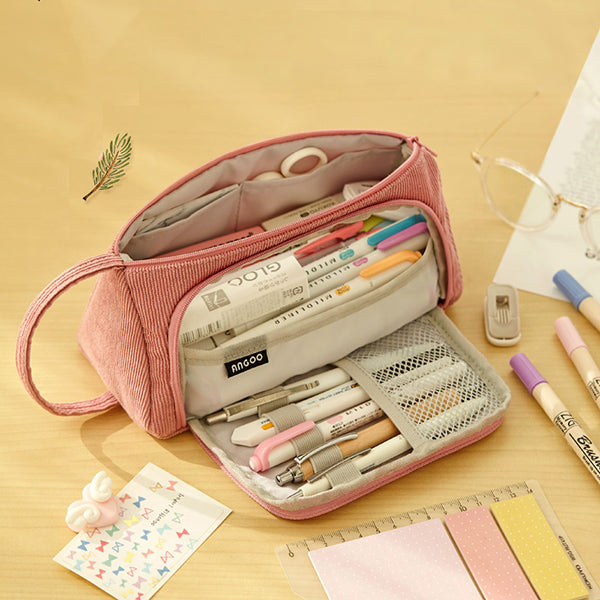 Large Capacity Pencil Case Flat Pencil Pouch, Sturdy Pen Box, Wide Opening  with Zipper Closure 