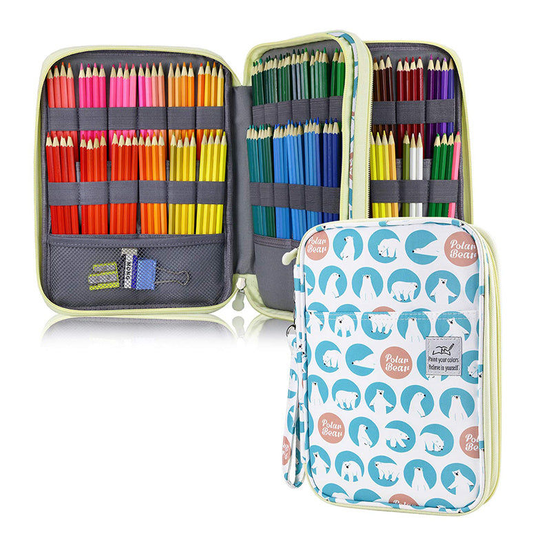 Large Capacity 192 Slots Multi-Layers Zipper Pen Organizer Bag for Artist, Polar Bear