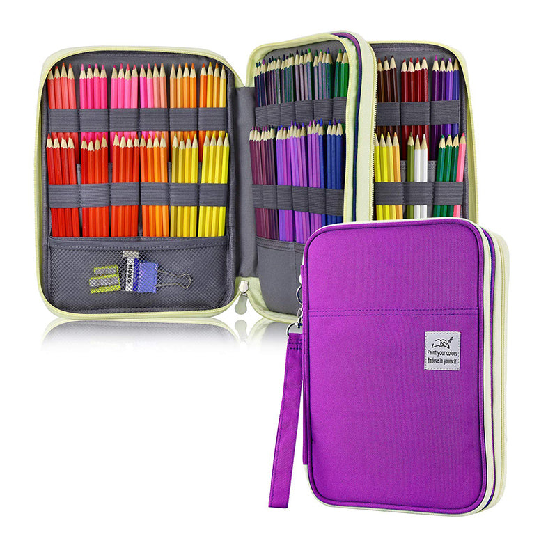 Large Capacity 192 Slots Multi-Layers Zipper Pen Organizer Bag for Artist, Purple