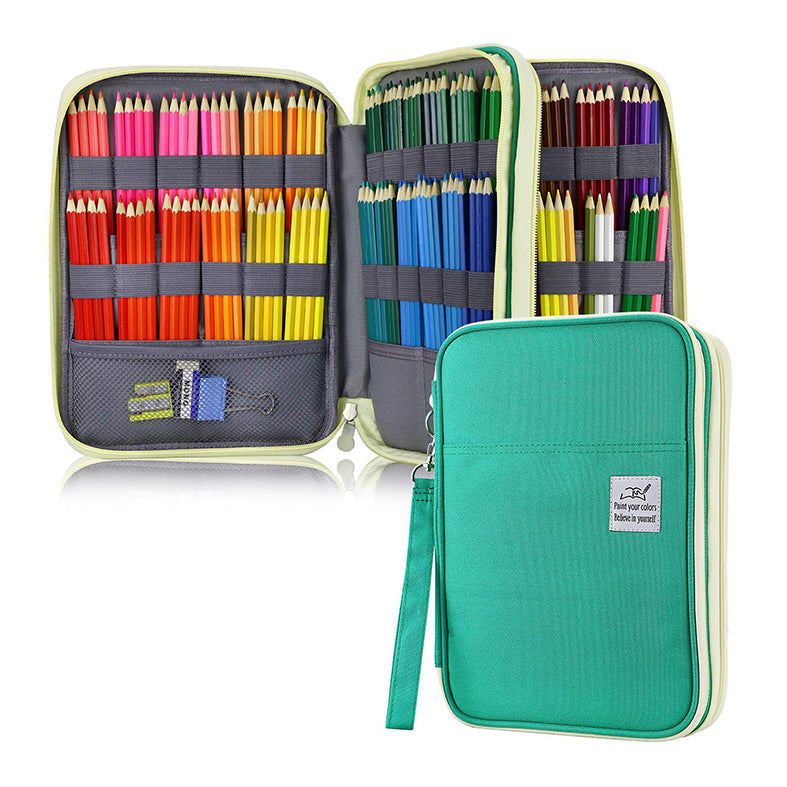 Large Capacity 192 Slots Multi-Layers Zipper Pen Organizer Bag for Artist, Mint