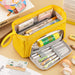 Large Wide Opening Triangular Pencil Case with Side Pockets, Yellow