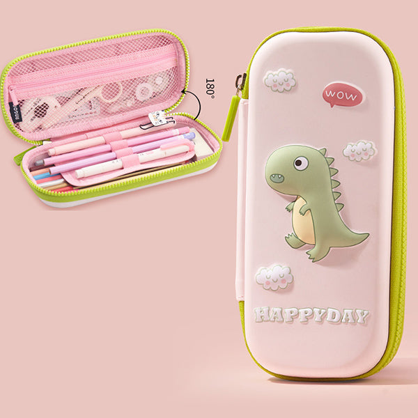 Large Zippered Unicorn Dinosaur Hardtop Organizer Pencil Case, Dinosaur Baby / Small