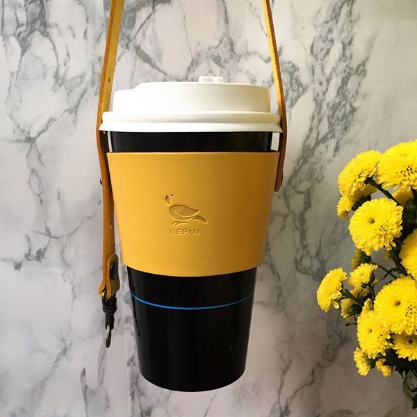 Leather Drink Holder, Yellow