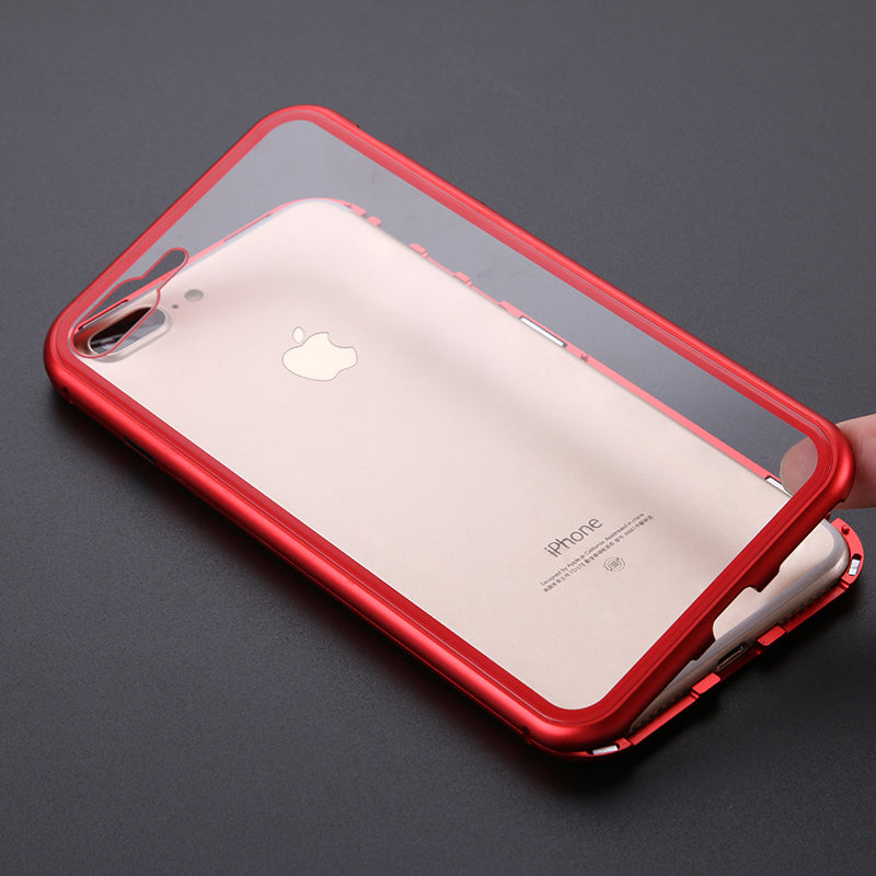 Magnetic Phone Case for iPhone Samsung, iPhone 7 Plus/8 Plus Compatible / Red Transparent