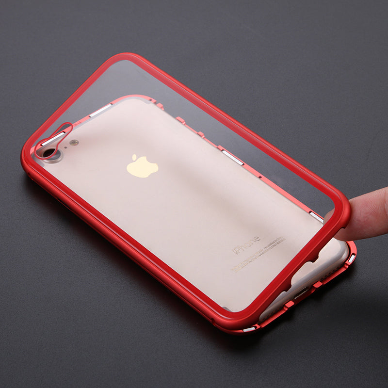 Magnetic Phone Case for iPhone Samsung, iPhone 7/8 Compatible / Red Transparent