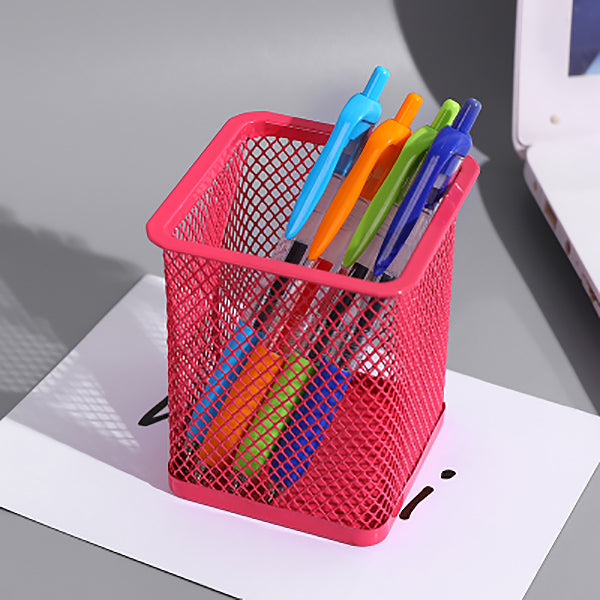Mesh Desk Pencil Pot, Red / Cuboid