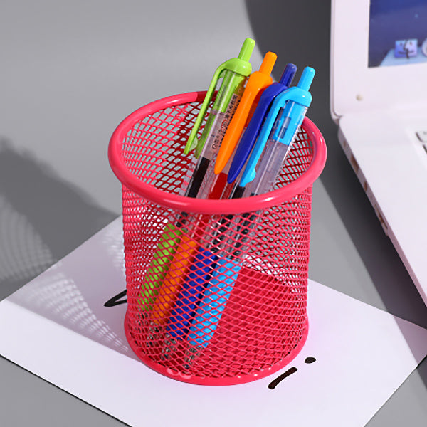 Mesh Desk Pencil Pot, Red / Cylinder