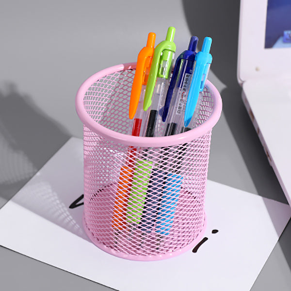 Mesh Desk Pencil Pot, Pink / Cylinder