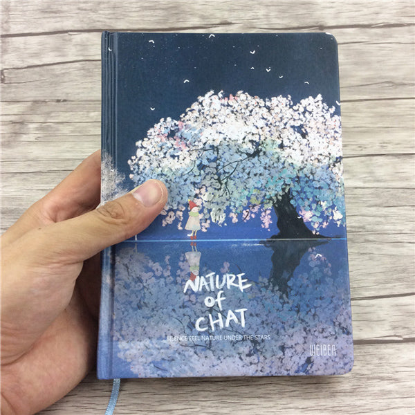 Nature of Chat Illustration Thick Page Personal Journal Notebook, 🌸Natual of Chat (Sakura Blossom)