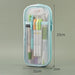 Transparent Mesh Zipper Large Pencil Case, Green