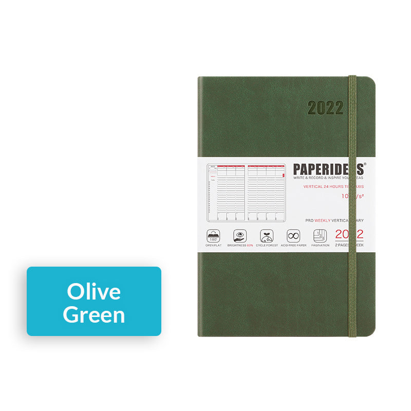 PAPERIDEAS 2022 A5 Hardcover Planner Notebook, Olive Green