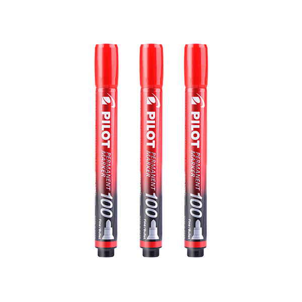 PILOT Permanent Marker Bullet / Chisel Tip Pen / Set, Red / 3 Pcs Pack / Bullet