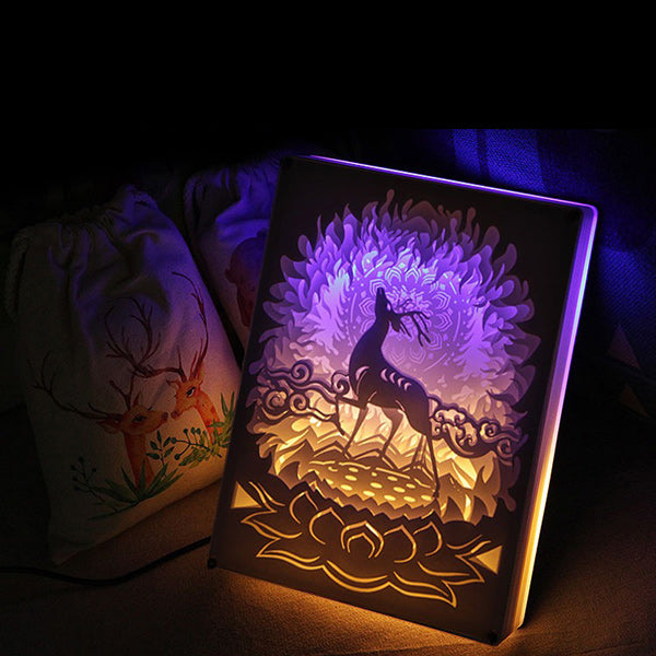 Deer 4 Paper Cut Light Box Shadow Box Night Light Bedroom Shadow