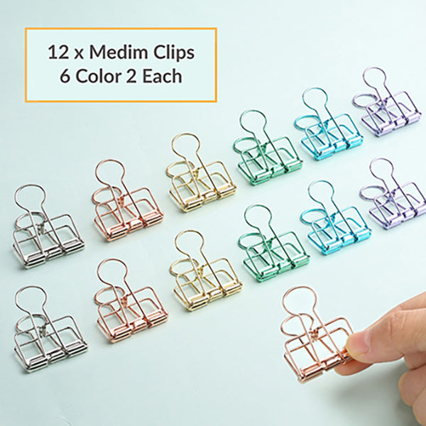 Pastel Binder Clip 6 Colors Packs, 12 x Medium Clips