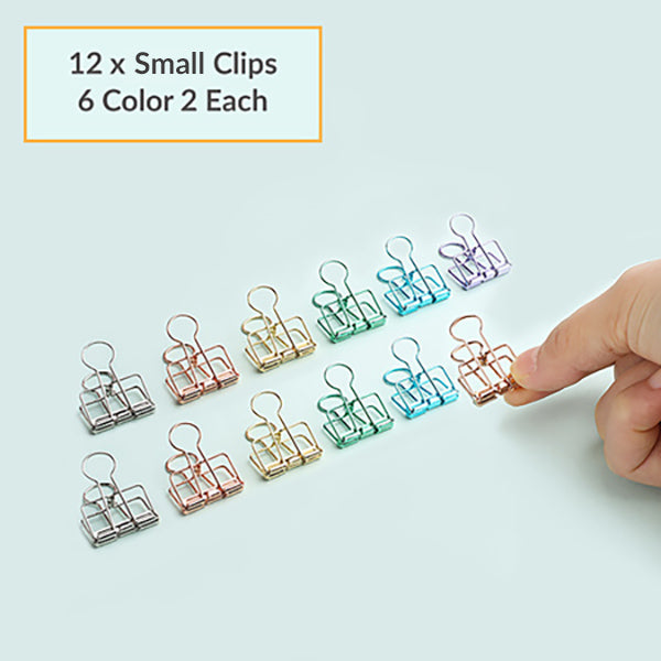Pastel Binder Clip 6 Colors Packs, 12 x Small Clips