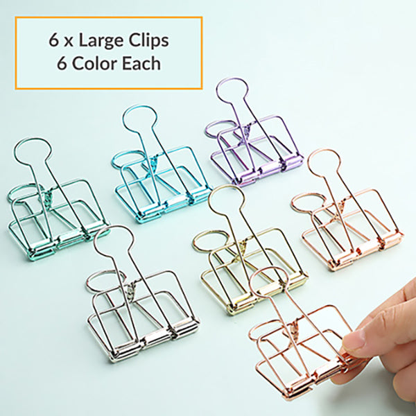 Pastel Binder Clip 6 Colors Packs, 6 x Large Clips