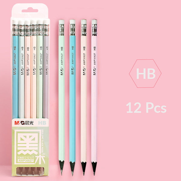 Pastel Black Wood HB /2B Pencil 12 Pcs Set, HB 12 Pcs (with eraser)