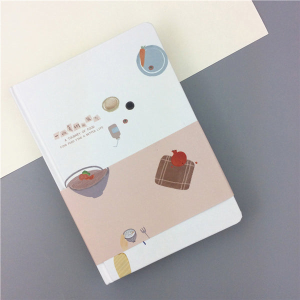 Pastel Color Illustration Thick Page Personal Journal Notebook, 🥙Food (Red)