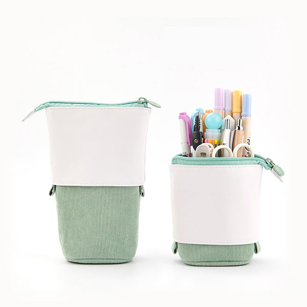 Pastel Corduroy Stand-Up Foldable Pencil Case, Pastel Green