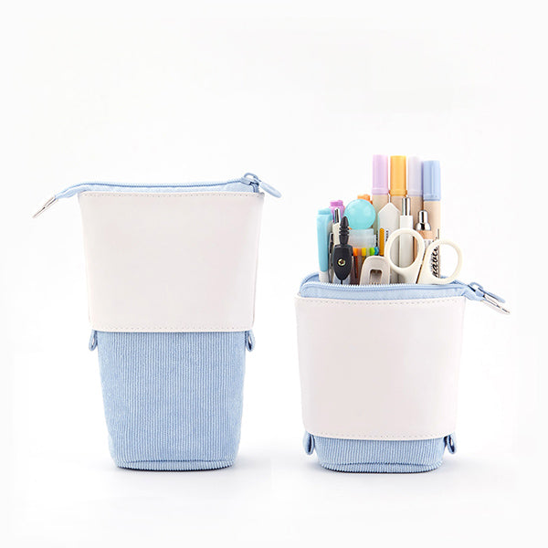 Pastel Corduroy Stand-Up Foldable Pencil Case, Pastel Blue