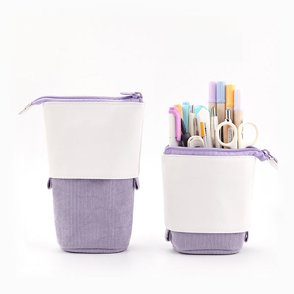 Pastel Corduroy Stand-Up Foldable Pencil Case, Pastel Purple