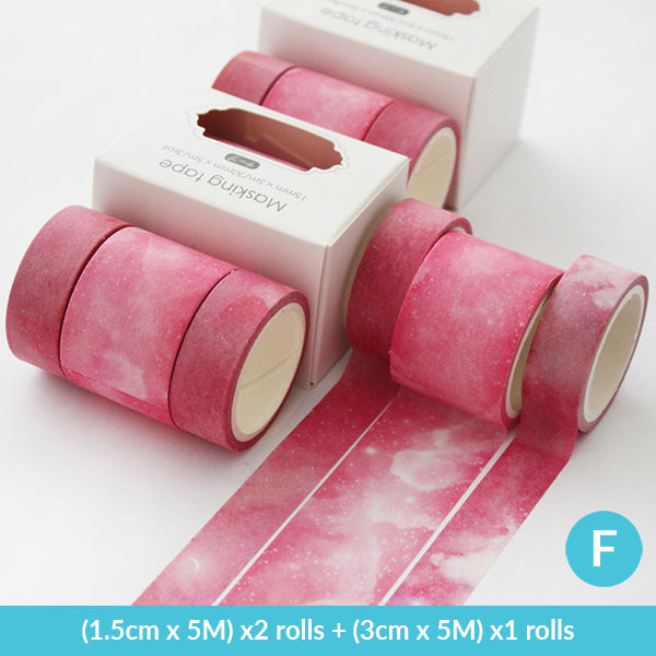 Pastel Watercolor Washi Tape Box Pack, F. Pink Galaxy