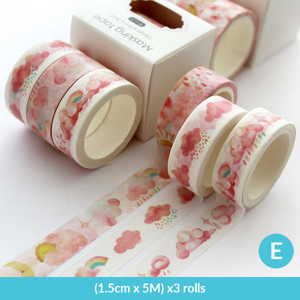 Pastel Watercolor Washi Tape Box Pack, E. Pink Cloud