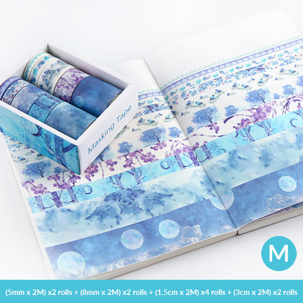Pastel Watercolor Washi Tape Box Pack, M. Blue Forest