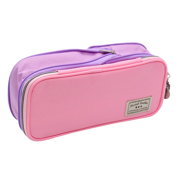 Pastel Zippered Large Foldable Pencil Case, Pink and Purple