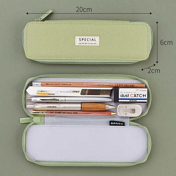 Pastel Zippered Simplest Slim Pencil Case, Pastel Green