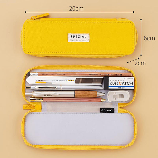 Pastel Zippered Simplest Slim Pencil Case, Yellow