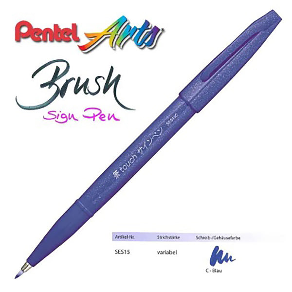 Pentel Fude Touch Brush Sign Pen Flexible Tip 1 /6 /12 Colored Set, SES15C-C - Blue