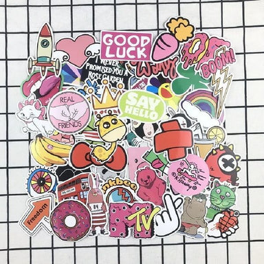 Pink Carton Stickers, Set A - 50 pieces