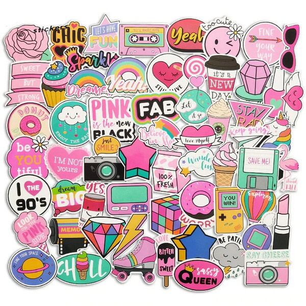 Pink Carton Stickers, Set B - 60 pieces