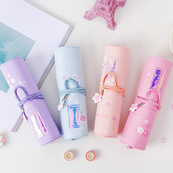 Sakura Holographic Canvas Roll Up Pencil Case — A Lot Mall