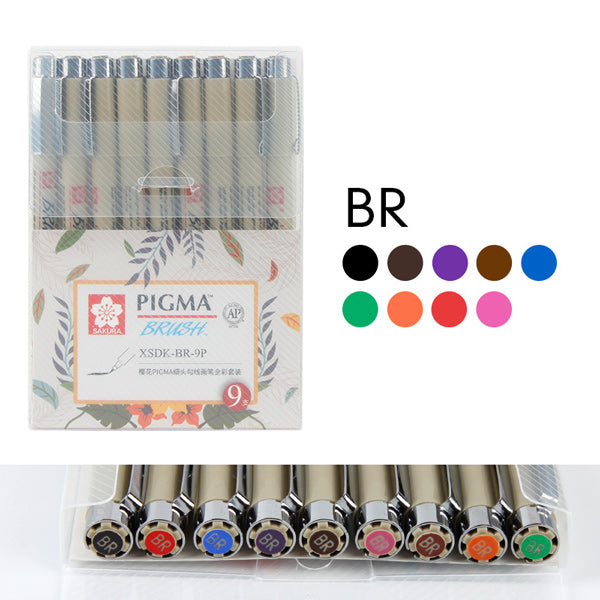 Sakura Pigma Graphic and Brush Colored Pen / Set, XSDK-BR-9P BR