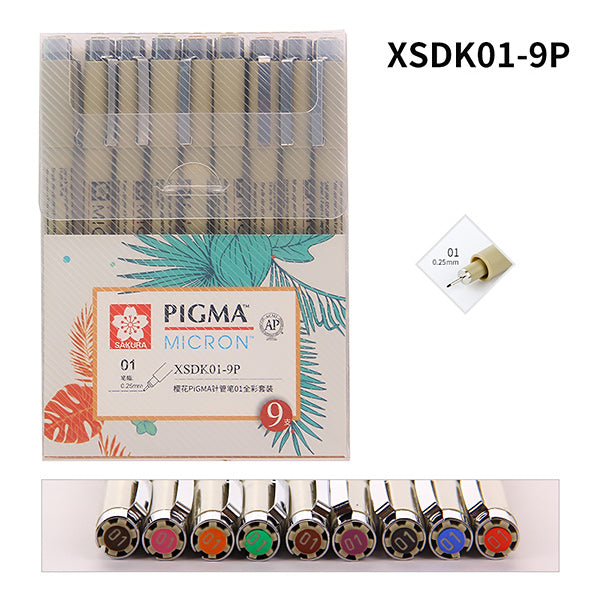 Sakura Pigma Micron Ultra-fine Colored Pen Set, XSDK01-9P 01 0.25mm